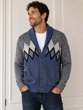 Tommy Hilfiger Men's Blue Argyle Shawl Collar Button-Front Cardigan Sweater